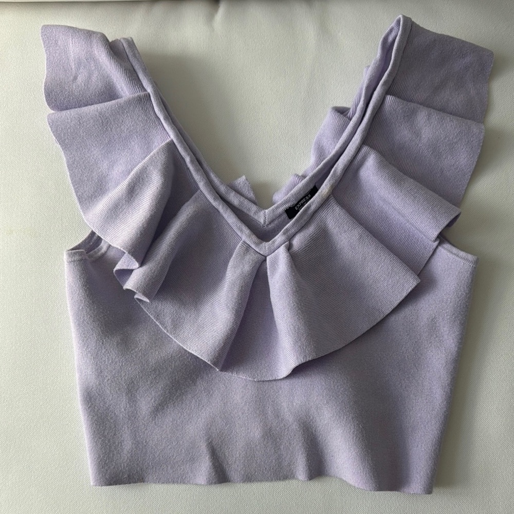 Express lavander Ruffled Bib Collar Tank Top